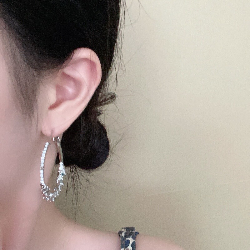 气质韩妹银色闪钻大圈耳环轻奢高级感简约大气耳圈个性显脸小耳饰|undefined