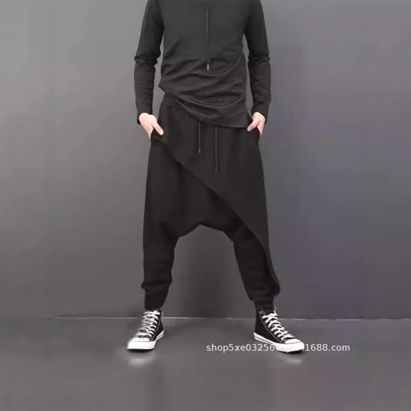 catwalk knickerbockers loose hanging gear harajuku leggings personalized dark crotch pants stretch sports trendy baggy pants