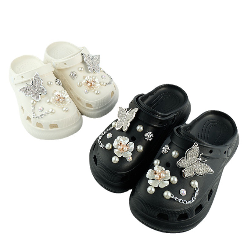 Transfronterizo nuevo agujero accesorios de bricolaje zapato flor zapato hebilla desmontable perla flor plata mariposa traje