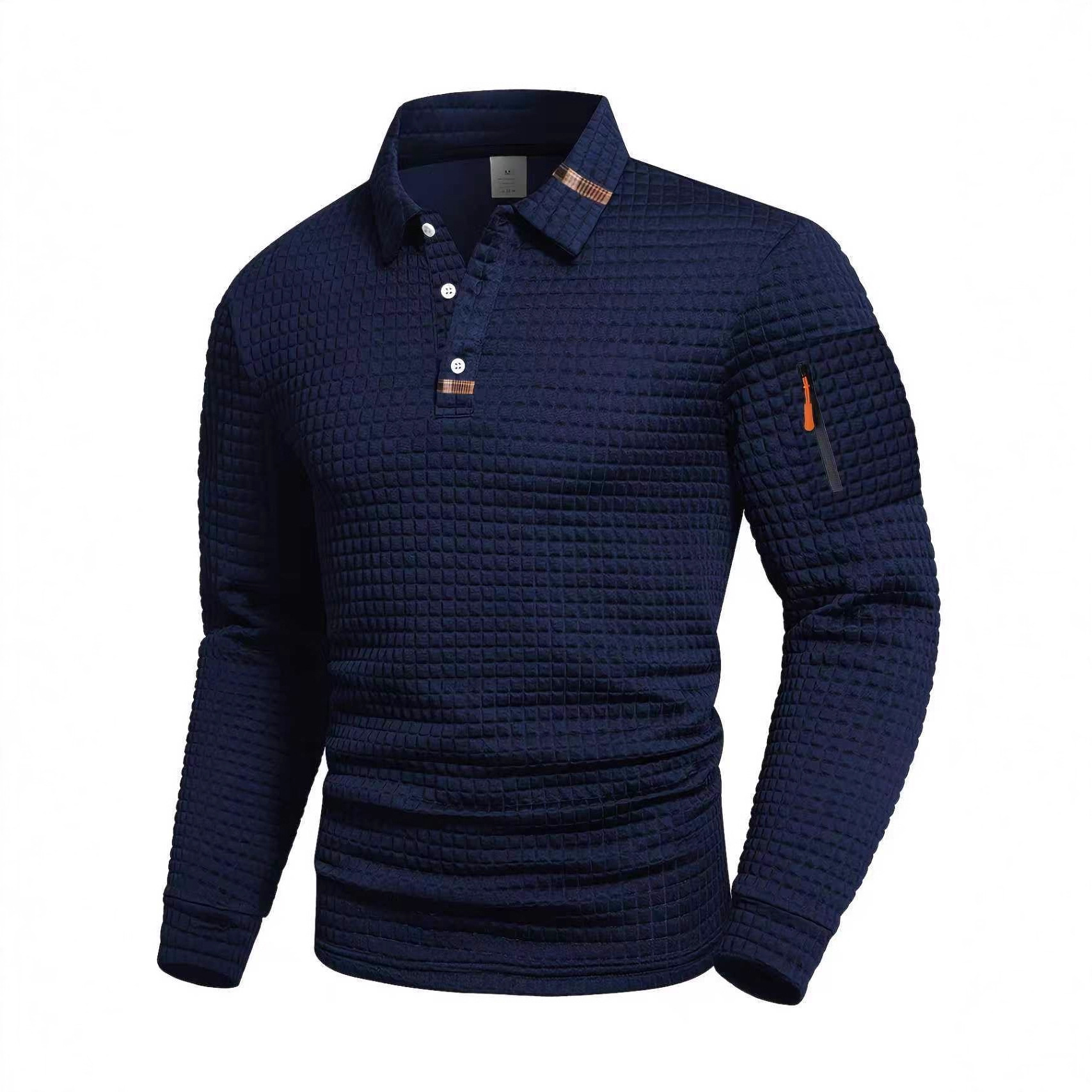 Polo da uomo monocromo con colletto con cuciture e zip_voghion.com