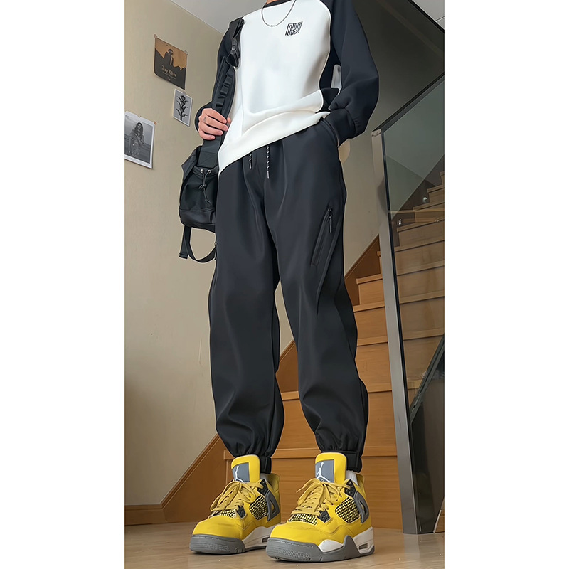 Pantalones de botas martin de lana negra con pantalones de invierno masculinos con pantalones de camisa de lana gruesa