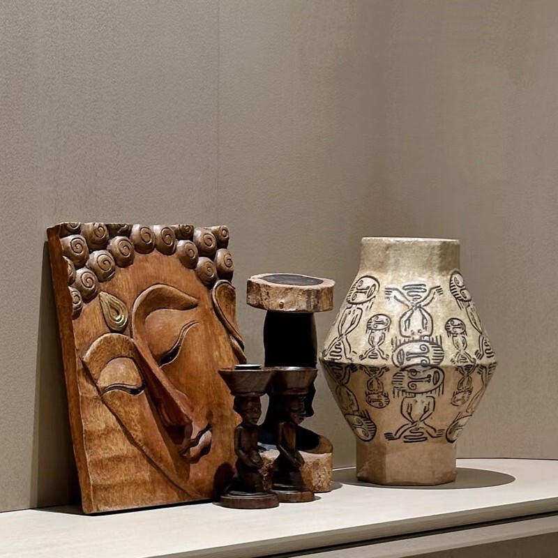 Quiet Luxury Wabi-Sabi Style Antique Style Creative Totem Pattern Primitive Tribal Decorative Art Vase Atmosphere Ornaments