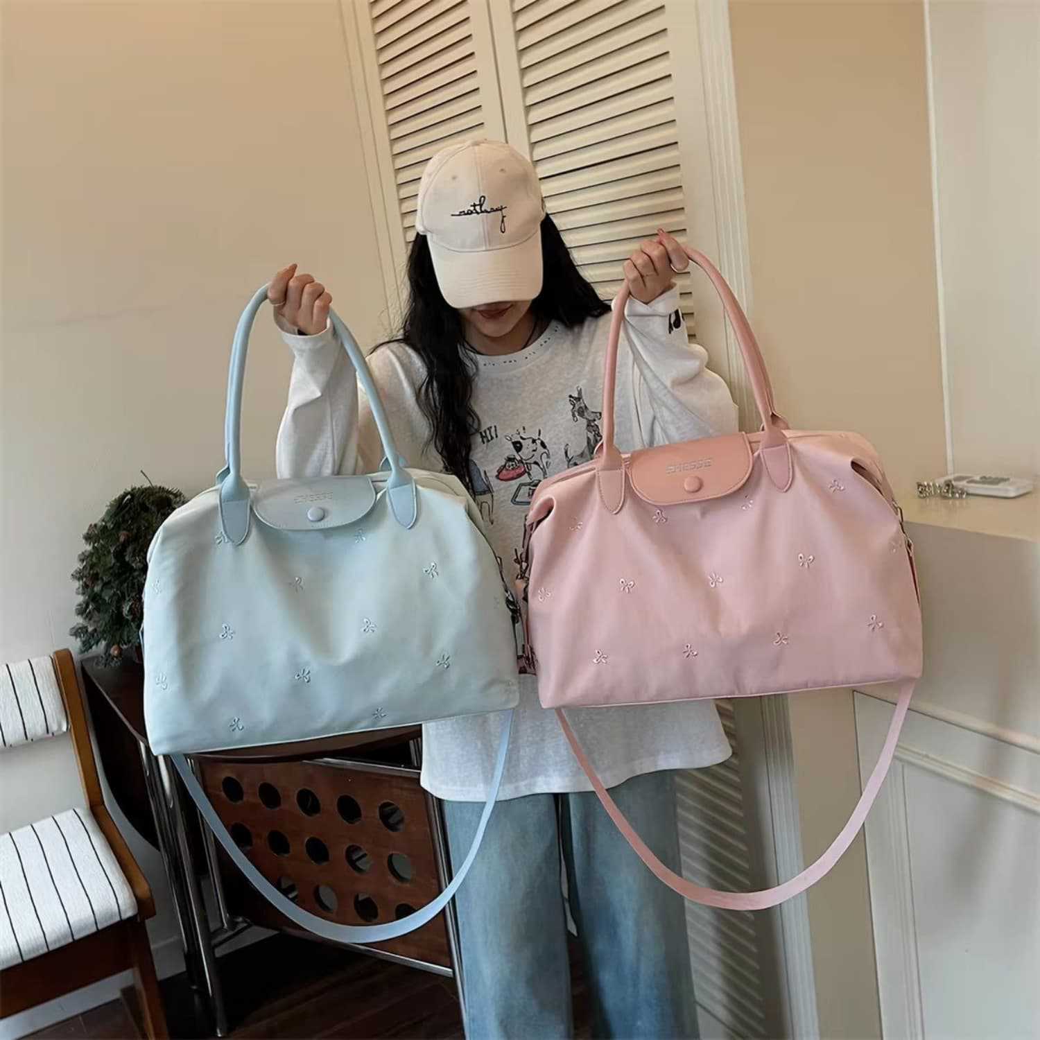 Bolsa de Boston bordada de gran capacidad de viaje de corta distancia acondicionamiento de forma física portátil bolsa de almacenamiento de bolsa