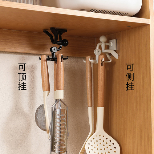 Small six-claw swivel hook, no punching, no trace, powerful multi-functional 360-degree rotating sticky hook for bathroom and kitchen