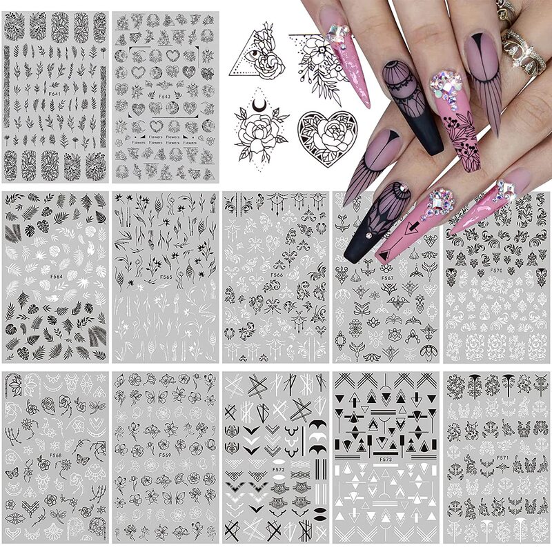 Foreign Trade Hot Nail Art Trend Back Adhesive Stickers Internet Celebrity Black and White Flowers Love Black and White Flowers Art Line Nail Art Stickers Foreign Trade Hot Nail Art Trend Back Adhesive Stickers Internet Celebrity Black and White Flowers Love Black and White Flowers Art Line Nail Art Stickers