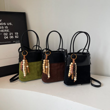 秋冬季美拉德磨砂小挎包女2025新款精致小拎包麂皮绒斜挎包水桶包