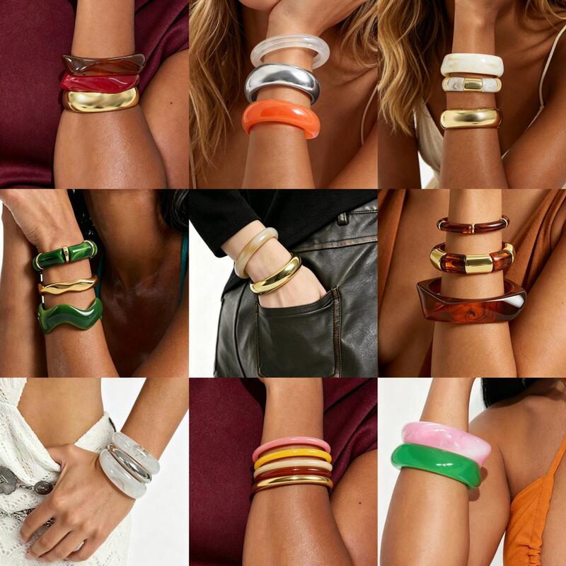B3776 Cross-Border Geometric Semi-Transparent Acrylic Bracelet Set Exaggerated Ins Resin Wide Bracelet for Women B3776 Cross-Border Geometric Semi-Transparent Acrylic Bracelet Set Exaggerated Ins Resin Wide Bracelet for Women