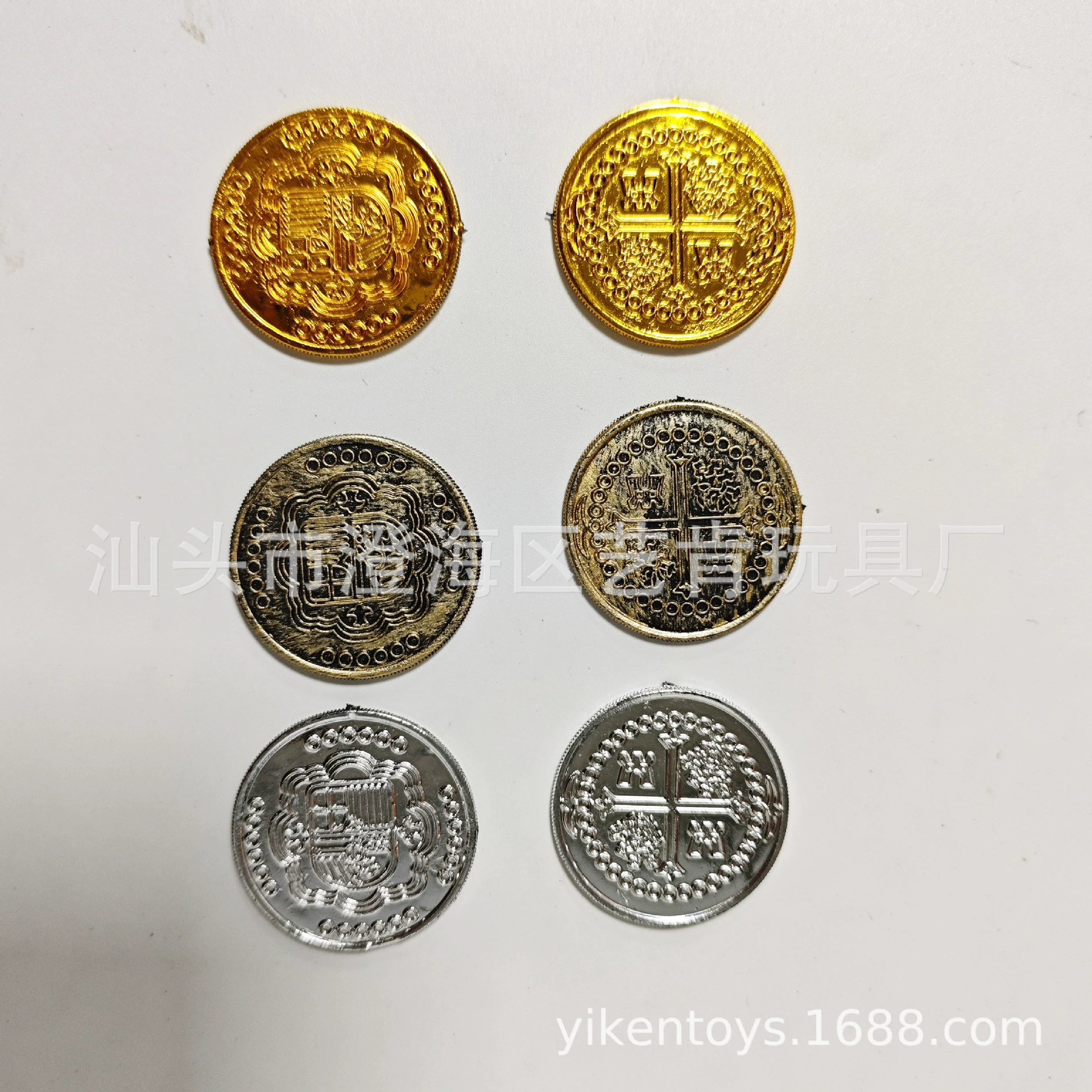 Currency, plastic coins, toy, realistic silver coin