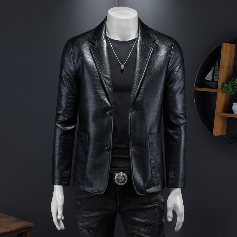 2025 Autumn New Casual Crocodile Leather Jacket for Men Qiantang 6006-8222 P175 Fake Black Leather in Stock