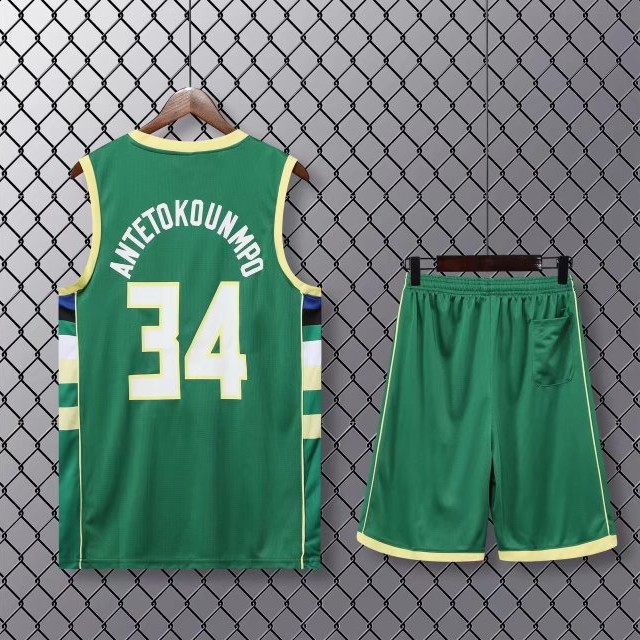 Bucks No.34 Alphabet Elder Brother Basketball Suit Men's Team Uniform Adult Competition Training Jersey L-5XL