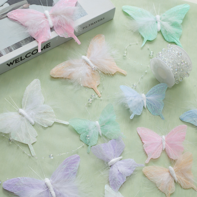 Internet Celebrity Feather Butterfly Flower Wrapping Material Bouquet Decoration Accessories Creative Gift Box Gift Photography Props Wholesale