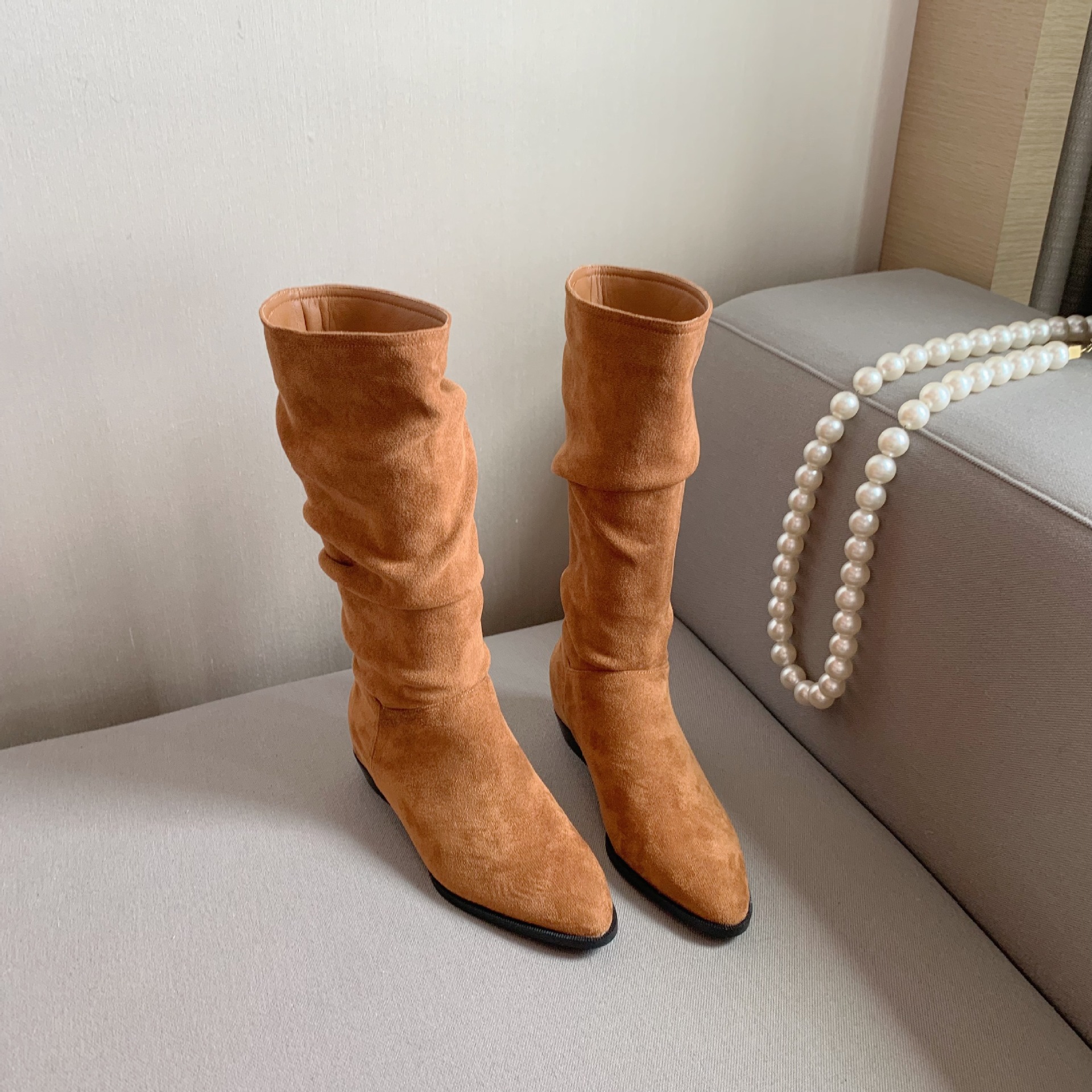 Nuevas botas vaqueras retro de tacón grueso con punta en pico y aumento de altura, botas delgadas a media pantorrilla para mujer 2894-3, tendencia retro.