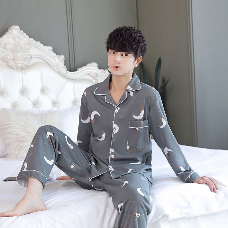 男士睡衣春秋款亲肤睡衣男长袖长裤开衫夏季薄款青少年家居服套装