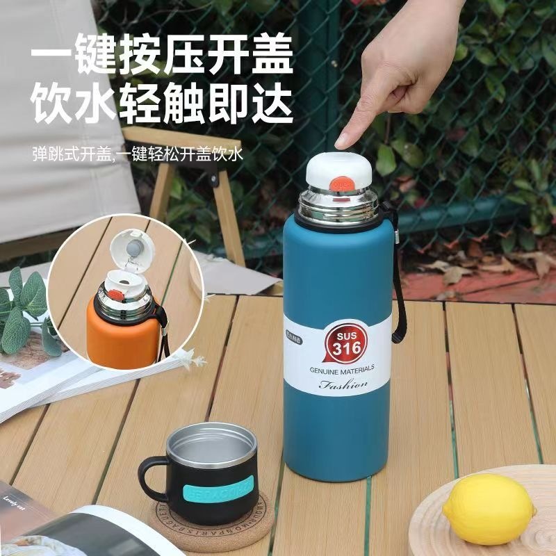 Large-capacity stainless steel insulated cup, double-layer vacuum portable insulated cup, short and stout pot for outdoor hiking and travel