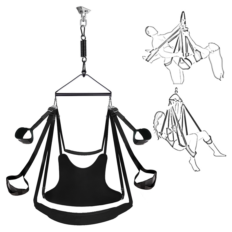 SM Suspension Swing for Couples with Metal and Webbing Construction, Black — detail image 1