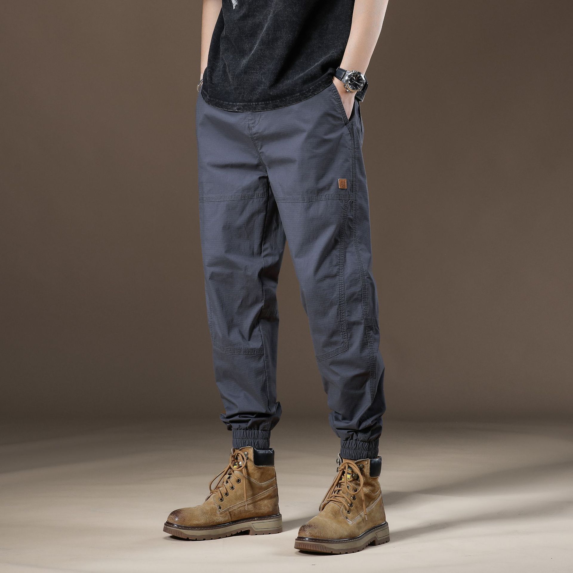 Explosions Work Pants Men's Loose Foot-up Harlan Casual Cropped Pants Youth 2024 Spring and Autumn New Men's Wear