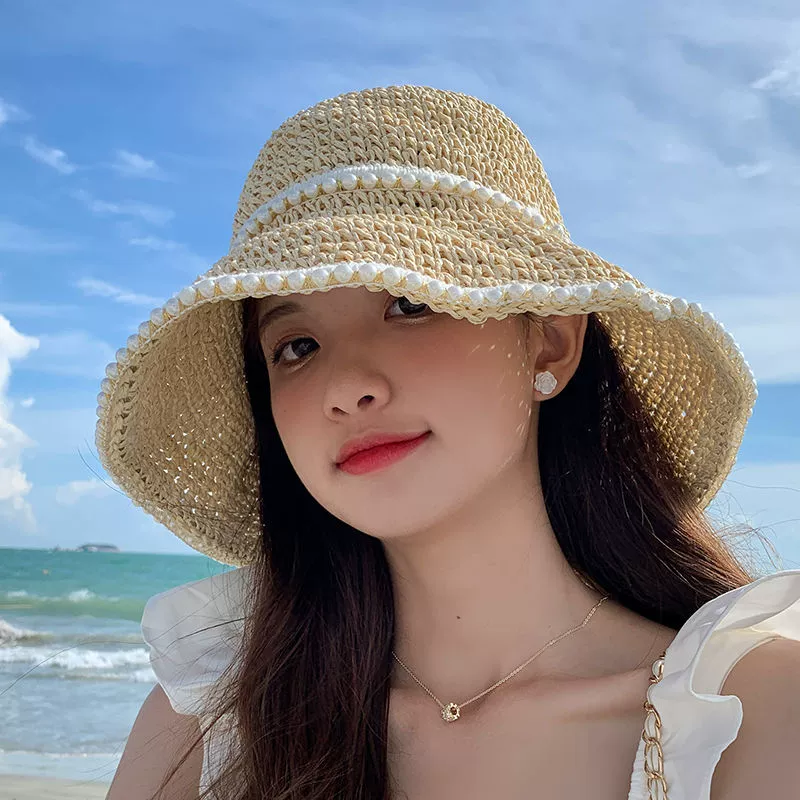 Woven summer thin beach hat solar-powered, sun protection, beach style