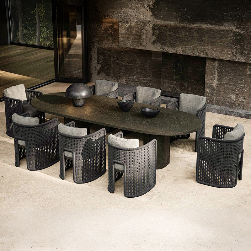 Mesa y silla al aire libre Villa patio al aire libre alojamiento residencial impermeable y protector solar mesa larga al aire libre jardín terraza combinación de silla de caña ocio