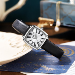 Gode Luxe Mother-of-pearl Women's Vintage Square Dial Quartz Watch with Leather Strap - High Fashion, Simple and Elegant Design