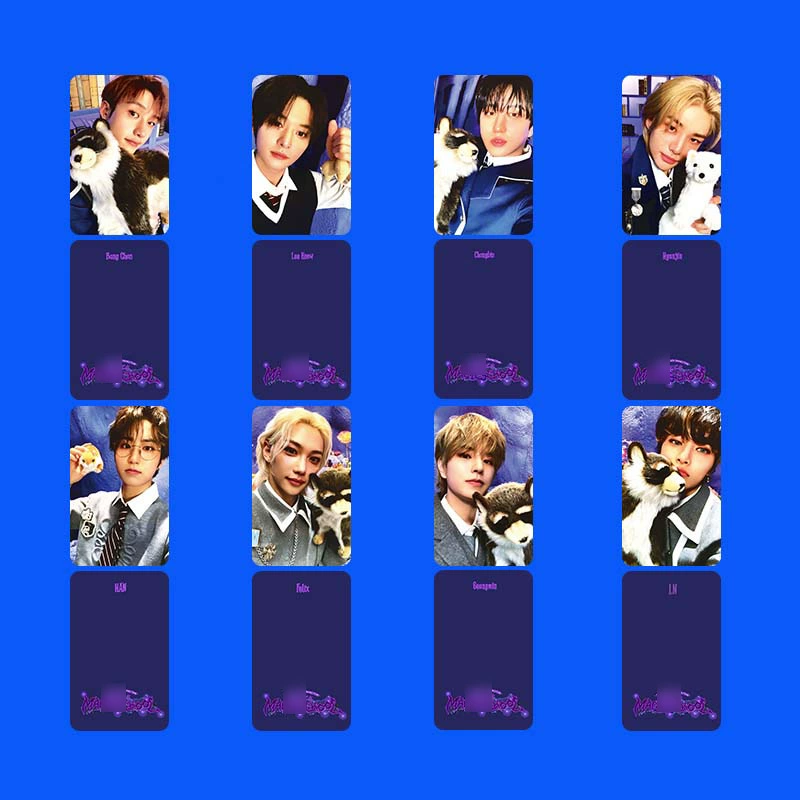 Набор фотокарт Straykids SKZ Magic School, двусторонние 54×85 мм, мелованная бумага, 8 шт.
