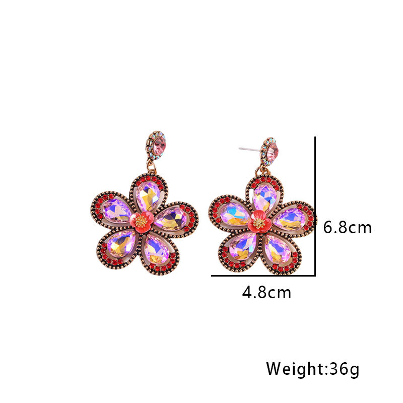 1 Paire Mode Fleur Alliage Incruster Strass Femmes Des Boucles D'oreilles display picture 1