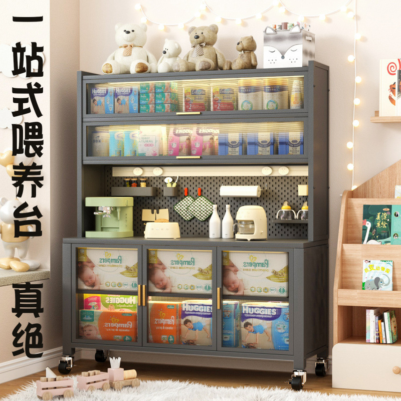 多功能储物边柜宝宝用品收纳柜婴儿喂养台收纳柜置物架落地多层厨|undefined