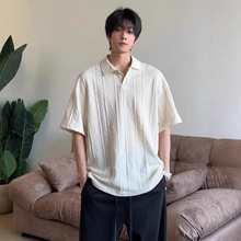 麦穗纹提花针织短袖翻领衫男夏老钱风痞帅高级感正肩体恤