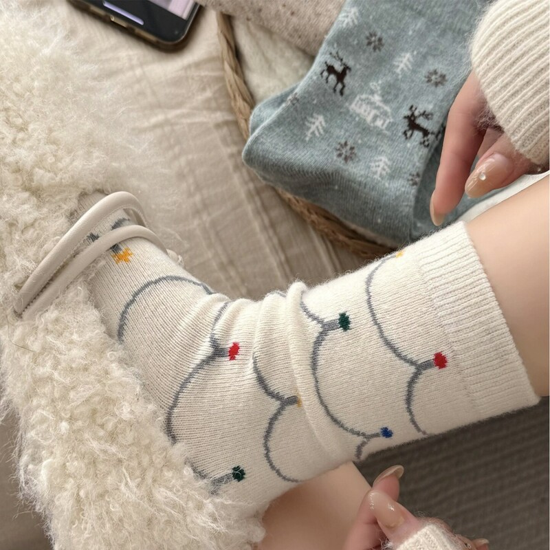 Christmas Snowflake Socks for Women, Autumn and Winter Wool Mid-Calf Socks, Trendy Japanese Cute Slouch Socks, Coffee-Colored Long Socks