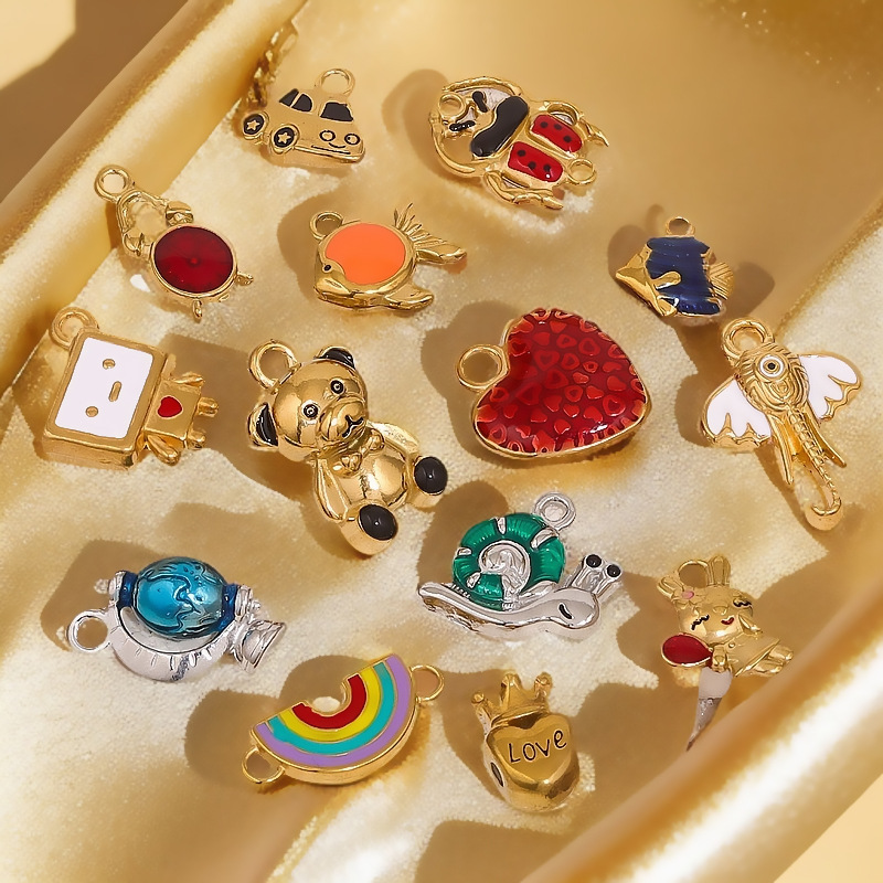 Acero inoxidable 3D retro esmalte colgante de goteo de aceite collar caricatura oso DIY accesorios joyería colgante mayorista