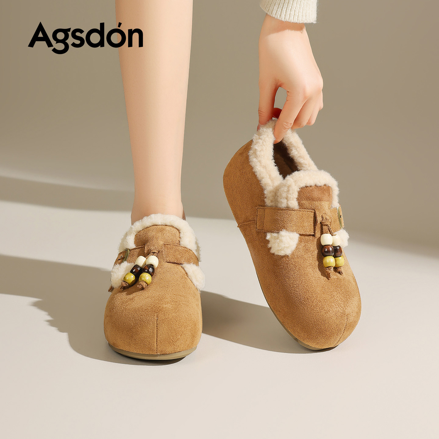 Augu Lion Deng Xiaoping Boccan zapatos de lana para mujeres 2025 nuevo invierno con suela gruesa, zapatos de algodón, botas de nieve peludas pequeñas