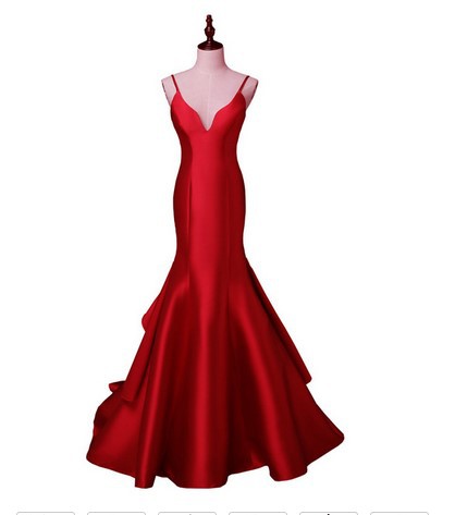 Europa y América del comercio exterior Amazon AliExpress deseo nuevo elegante simple Correa fishtail satén vestido de noche se puede personalizar