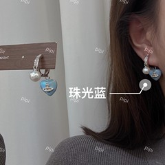 前后戴拉丝球爱心土星耳钉女小众设计感个性百搭潮流气质耳环耳饰