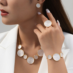 Euramerican Cross-border Jewelry Minority Design Style Irregular Round Oil White Bracelet Necklace Earrings Ring Set