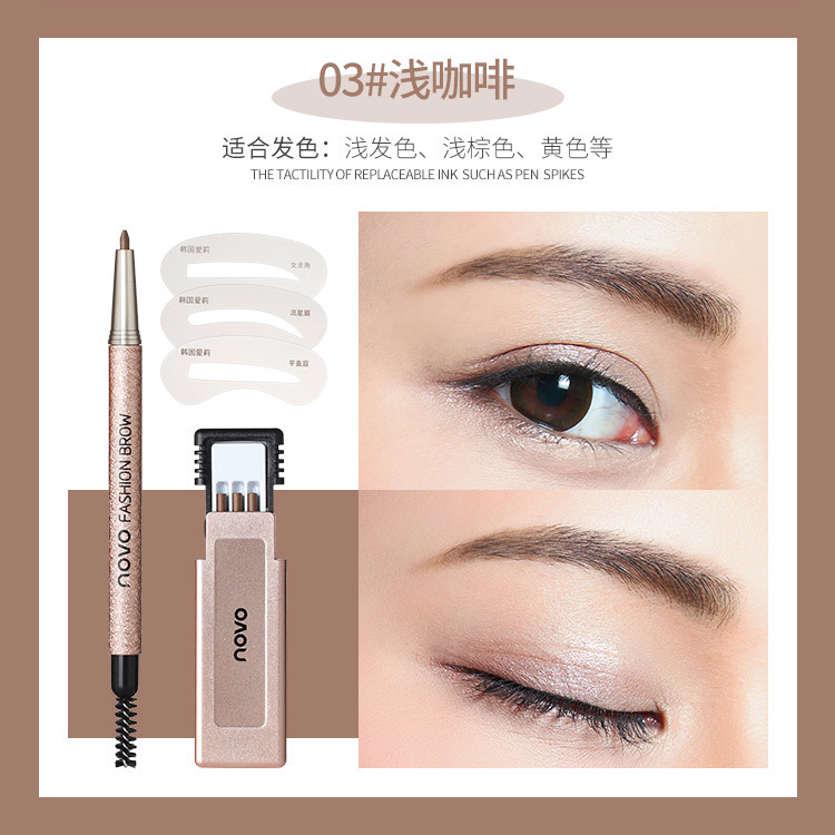 NOVO escultura fina tipo lápiz de cejas rotativo automático cabeza ultrafina impermeable duradero sin mareo conjunto de lápiz de cejas doble cabeza