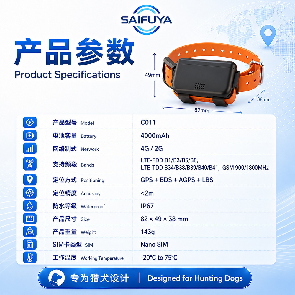 Pet GPS tracker for large猎犬，防丢设备，海外国际通用版，谷哥多语言大容量。