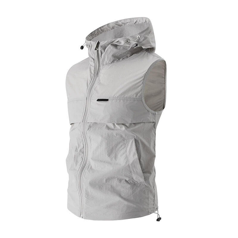 Трансграничная европейская и американская мужская жилетка с капюшоном для альпинизма, бега, солнцезащитная одежда, уличная одежда для велоспорта, пальто без рукавов, кардиган на молнии