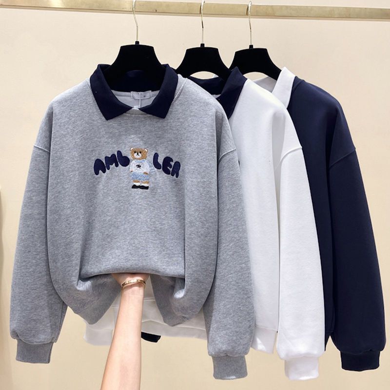 Sweater Women's POLO Collar Autumn and Winter New 2024 Loose Belly Covering Top Age-reducing Long-sleeved T-shirt Top Trendy