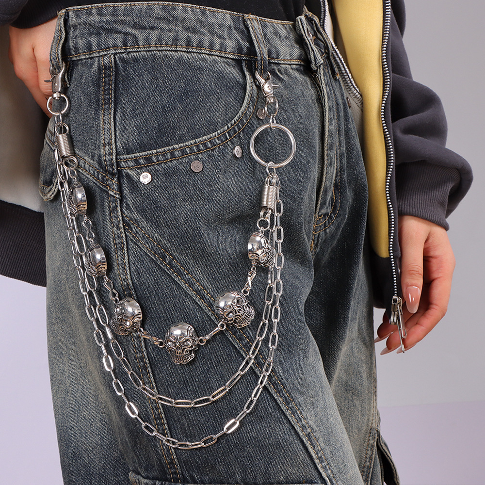 Style punk transfrontalier européen et américain, hip-hop, décoration printanière, jean, tête de mort suspendue, chaîne_voghion.com
