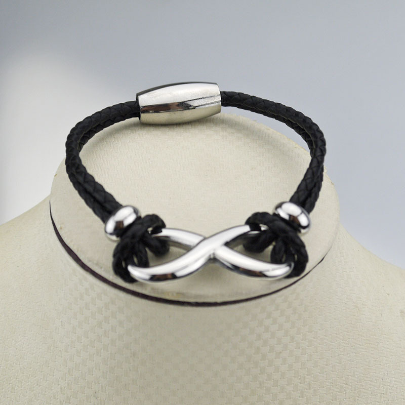 Figure 8 Bracelet Men's Fashion Hollow Triangle Leather Bracelet and Bangle Multi-Layer Wide Wrap Titanium Steel Buckle