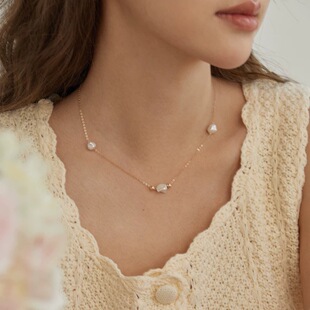 Ins Cold Wind Natural Broken Silver Alien Natural Freshwater Baroque Pearl Thin Chain Clavicle Necklace Women's Gift Tide