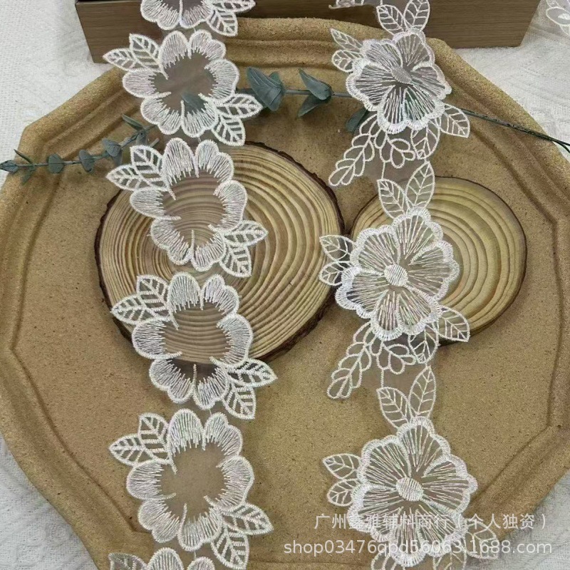 涤纶欧根纱单层白色花朵花边服装洛丽塔包包鞋子床品diy辅料配饰