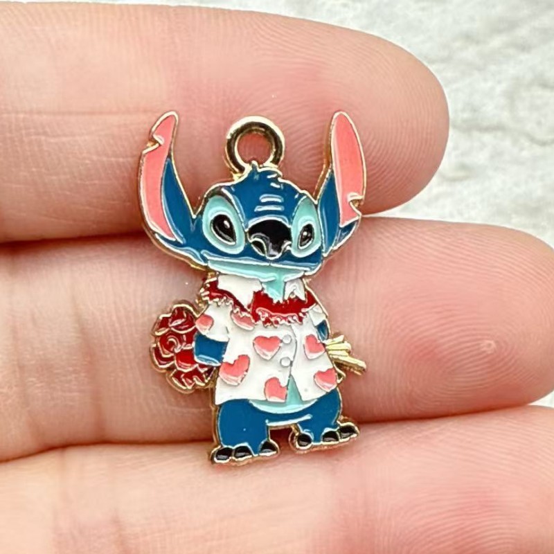 漫画アニメかわいいステッチ合金オイル滴下 diy ジュエリーアクセサリーネックレスイヤリングブレスレットキーホルダーペンダント|undefined