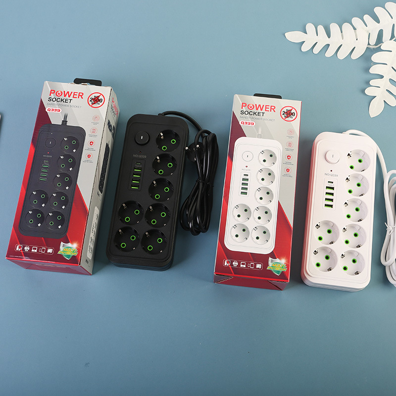 俄罗斯跨境电商插线板4USB+1Type-c接口黑色白色欧标欧插欧规盒装