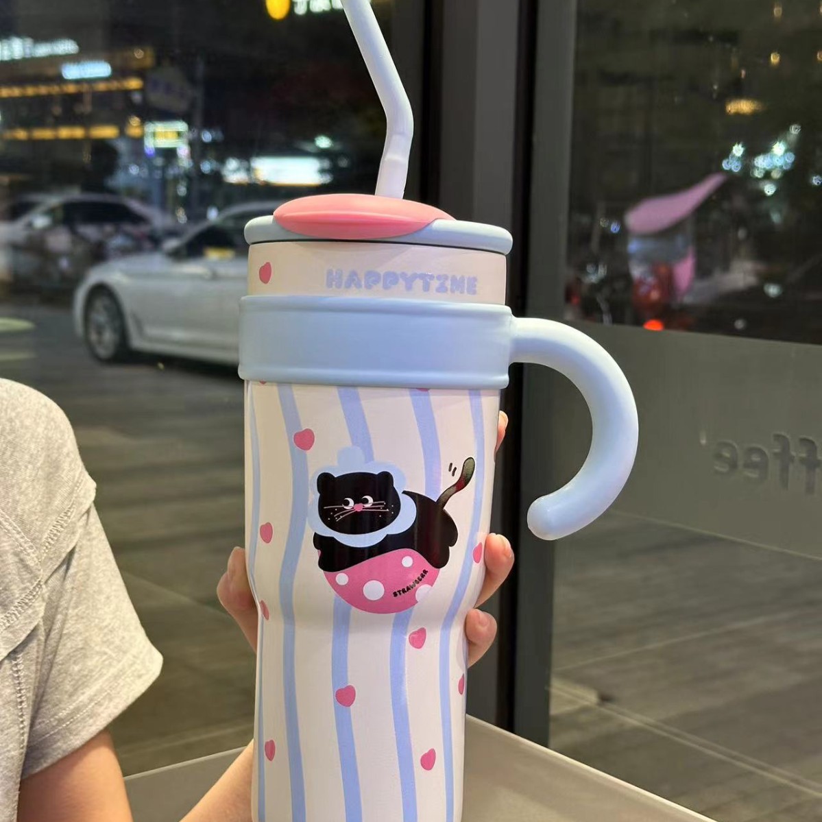 2024 nueva taza termo gigante de alto valor taza de té con leche taza de vientre de la suerte taza de agua portátil de paja de viento lindo