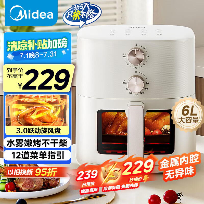 Midea Air Fryer for Home Use, No Need to Turn the Food, New Model Transparent Visual Oven Mf-Kze6086