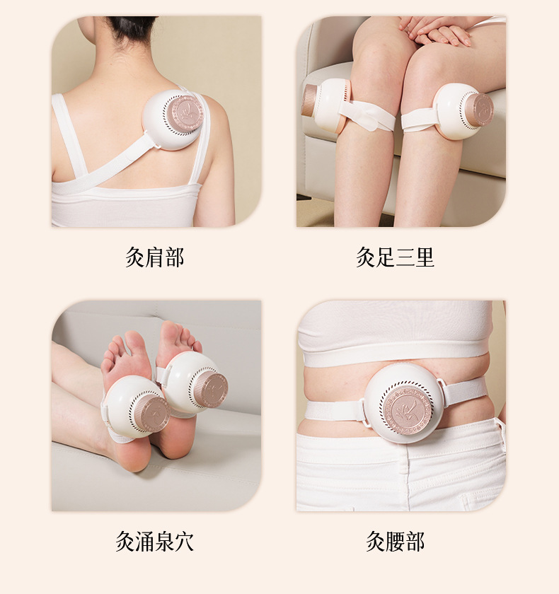 Wufang Multi-Function Moxibustion Box Portable Ai Jiu Moxa Burner for Home Full Body Warming with 2 Rose Essential Oil Bottles in use