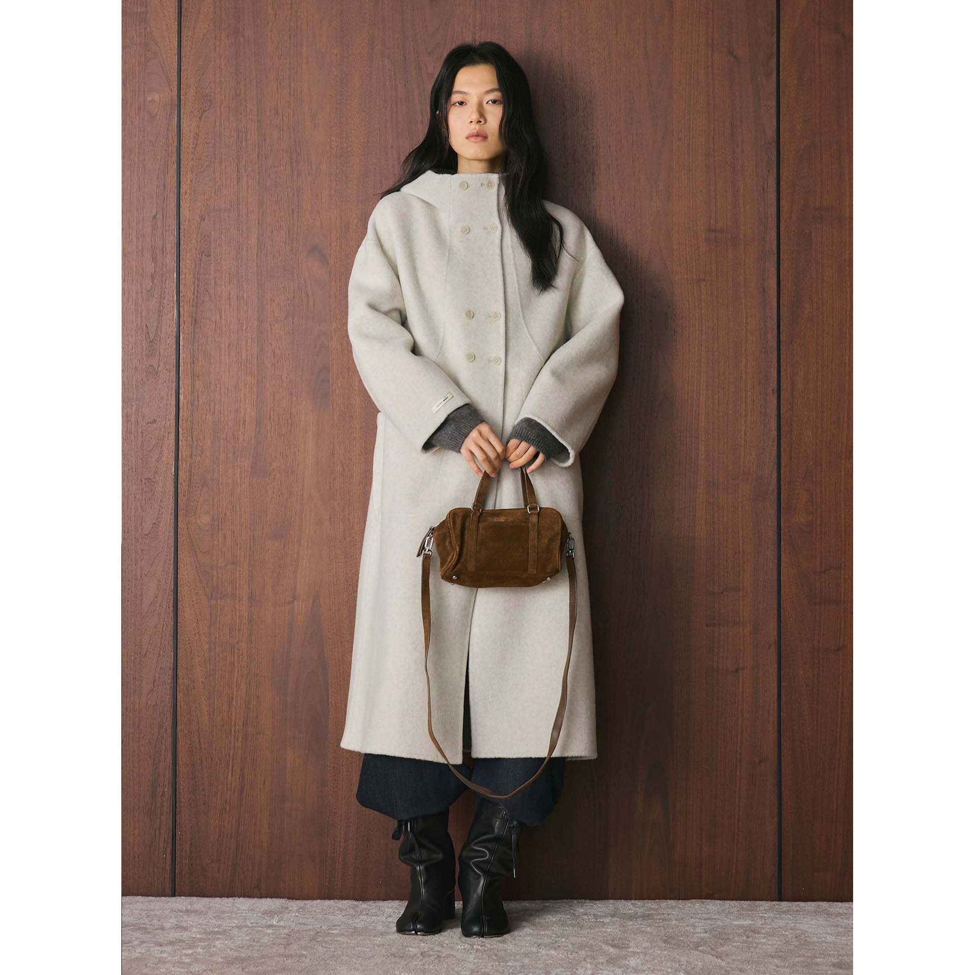 Louvre's New Winter Korean Style Fashionable Double-Breasted Mid-Length Double-Sided Wool Outwear Silhouette Loose Outwear for Women