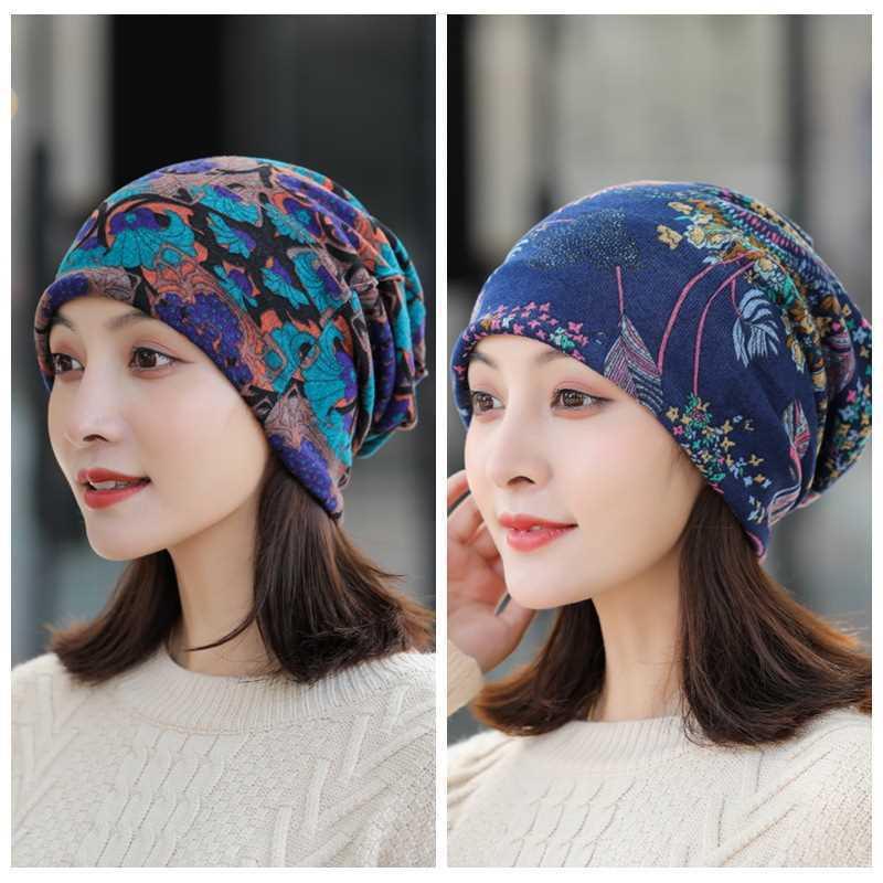 Sombrero calvo de otoño y invierno de doble capa, sombrero de luna, algodón transpirable, sombrero de dormir caliente para la madre