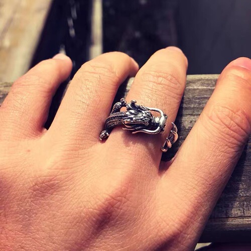 Chiba Taiyin Retro Silver Dragon Ring Men's Trendy Single Noble Retro National Style Animal Shape Index Finger Ring