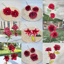红色系仿真花 晶品款1组 新中式婚礼堂婚庆背景地排花材 批发